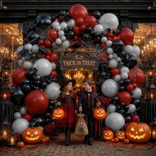 Dark Red Black Balloon Arch Kit Double Stuffed Burgundy Maroon Gothic Halloween Party Decor - Variation of THIS listing