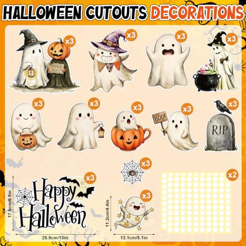 Halloween Ghost Cardboard Cutouts - 36 Pcs Party Decorations with Adhesive for Home Classroom Office - Ghost Variation