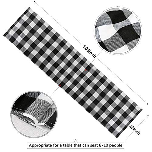 Buffalo Check Plaid Table Runner 13x108 Inches - 2 Pack Black & White Christmas Decor