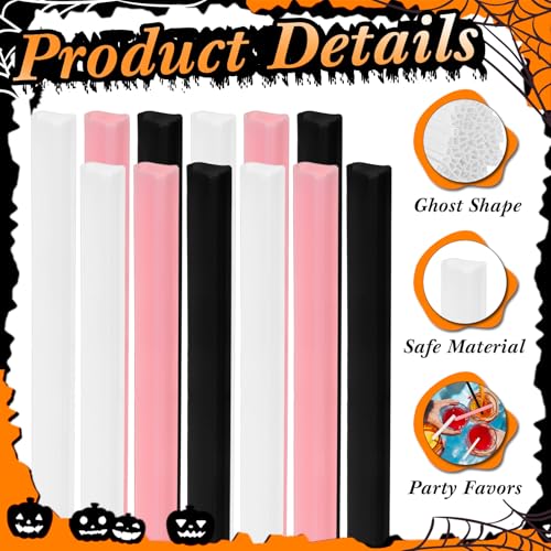Halloween Ghost-Shaped Plastic Drinking Straws - 150pcs, Black White Pink, Party Supplies