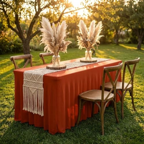 Rust 2 Pack Spandex Table Skirts for 8ft Rectangle Tables - Autumn Event