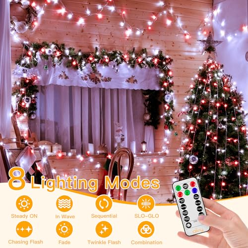Ollny Red and White Christmas String Lights - 400 LEDs, 131ft with Remote & Timer