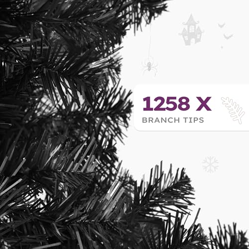 Black Artificial Christmas Tree 7.5ft with 1258 Tips - Fire-Resistant, Hinged Design
