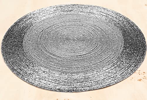Grey Multi Beaded Placemats Set of 1 13-Inch Round Handmade Dinner Table Decor