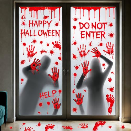 Halloween Bloody Window Clings Decorations - 6 Sheets Scary Stickers