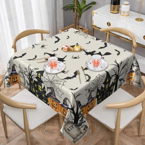 Halloween Tablecloth 54x54 Inch Square Witch Spiderweb Table Cover Water-Resistant