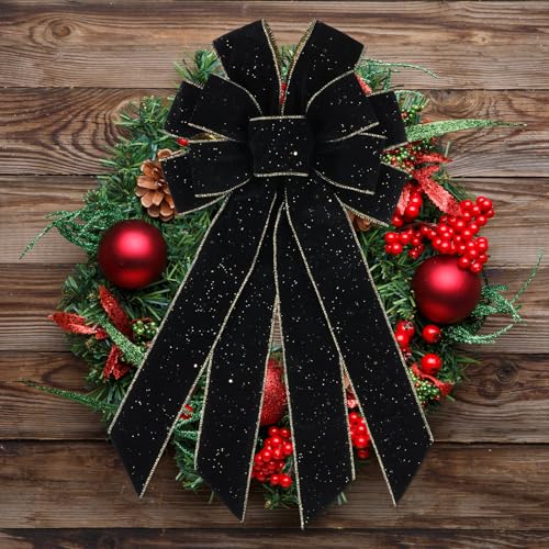 Black Velvet Christmas Bow 20.87-Inch Holiday Tree Topper & Wreath Decor - Variation: Black