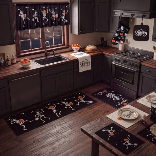 Halloween Kitchen Decor Set - Cheerful Skeleton Pumpkin, Dancing Skeleton Variation