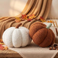 Pumpkin Throw Pillows Set - White and Brown Halloween Fall Decor 11.8 x 6 inches