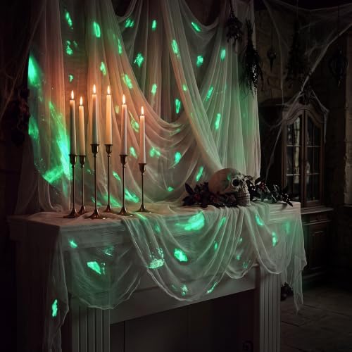 Glow in the Dark Creepy Cloth Halloween Decoration 6 Pcs White & Green 85" x 197"