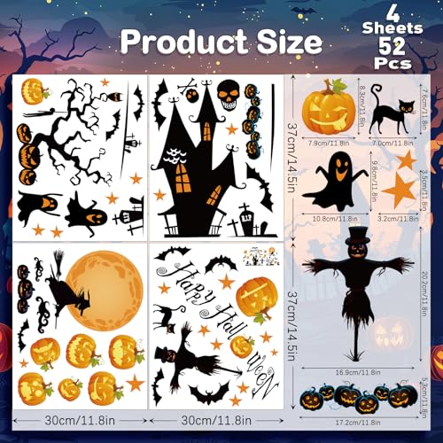 Halloween Window Clings - Moon Witch Design, 4 Sheets, Halloween Decorations
