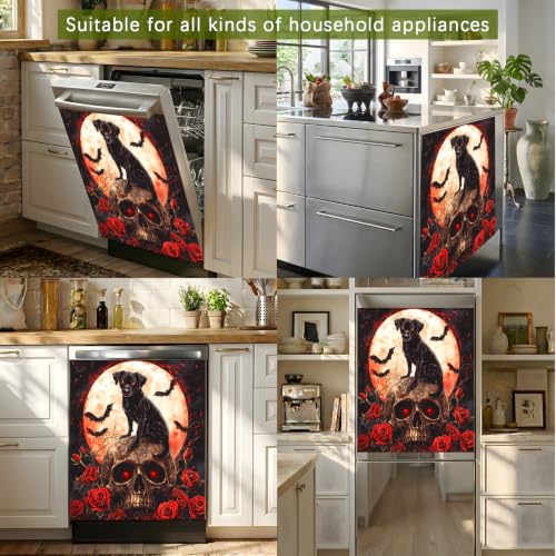 Halloween Dog Skull Dishwasher Magnet Cover - 23x26 Inch Kitchen Decor, Magnetic Refrigerator Sticker - Variation: Skull Dog