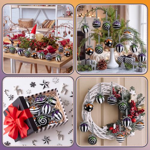 Halloween Black & White Christmas Ball Ornaments Set - 24 Pcs, 2.36 Inch, Spooky Style