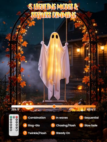 Halloween Hanging Ghost with Swing & Lights - Outdoor Yard Decor
