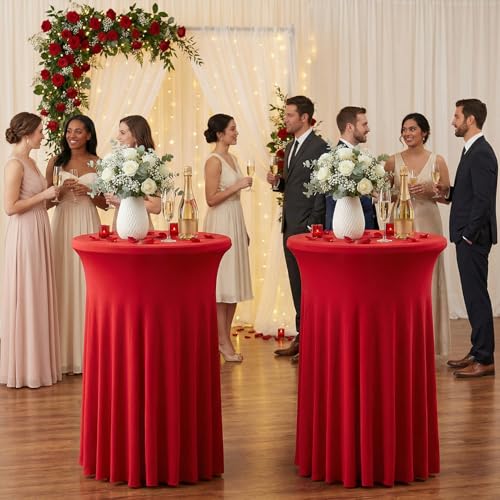 32x43 Red Cocktail Table Cover 2-Pack Ruffle Skirt Spandex Fit for High-Top Tables