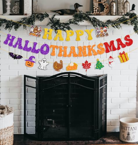 Colorful Glitter Happy Halloween Thanksgiving Christmas Banner Party Decorations