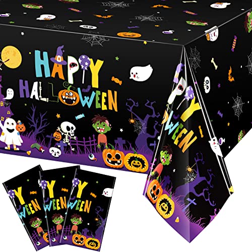 Halloween Plastic Tablecloth Pumpkin Ghost Web 54x108 Inch Pack of 3
