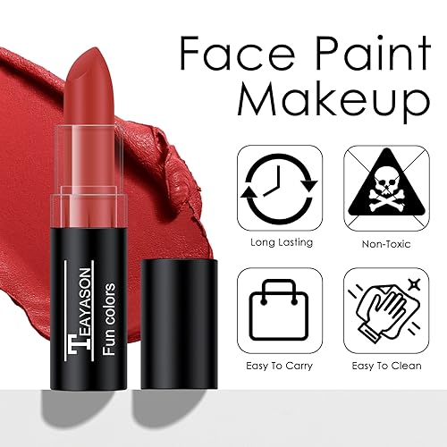 2pcs Red Face & Body Paint Stick - Matte Lipstick Eyeblack Makeup - Red