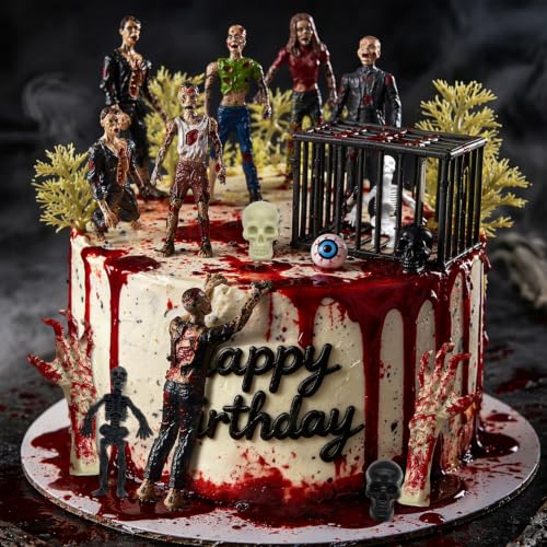 Zombie Cake Decoration Set with Figures and Accessories for Halloween Birthday