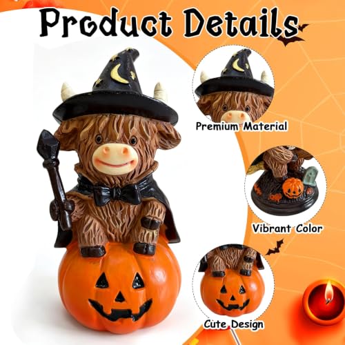 Halloween Highland Cow Figurines Set - Farmhouse Fall Decor, Rustic & Festive
