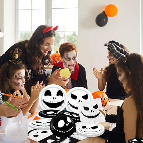 Black and White Halloween Party Plates Napkins Set for Nightmare Theme Celebrations