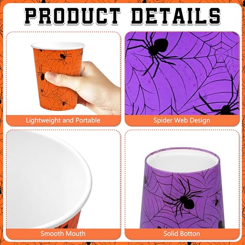 Halloween Disposable Paper Cups 9oz - 4-Color Spider Web - Festive Party Drinkware - Colorful Variation
