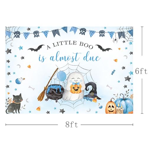 Halloween Baby Shower Backdrop 8x6ft Blue Baby Boo Ghost Photo Booth Decor