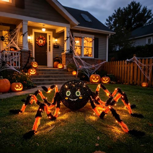 Halloween Spider with Lights 54 Inch Outdoor Indoor Decor for Porch & Garden