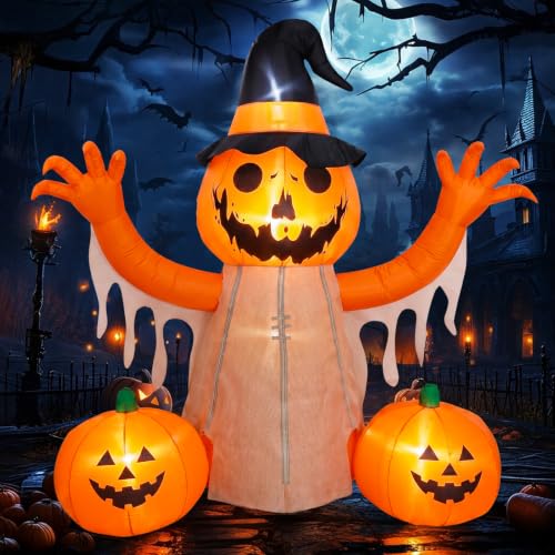 8FT Halloween Inflatable Pumpkin Scarecrow Outdoor Decoration with LED Lights