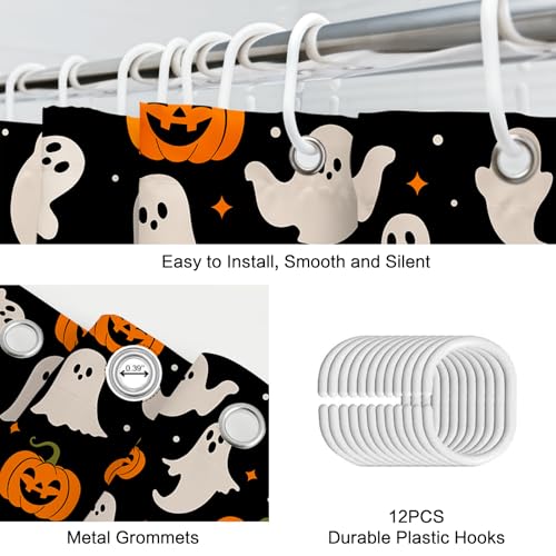 Halloween Ghost Pumpkin Shower Curtain - Black, Waterproof, 72x72 in