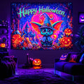 Halloween Wizard Cat UV Reactive Glow Wall Tapestry, 90x70 Inches - Spooky Backdrop