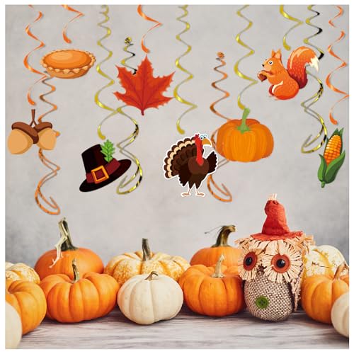 Fall Pumpkin Banner Party Supplies Set for Thanksgiving & Autumn Decor - Friends Giving Flags & Hanging Swirl Garlands