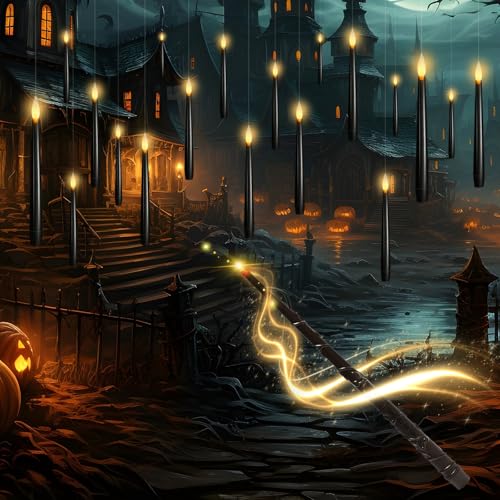 12pcs Black Floating Candles with Wand Remote Halloween Decorations