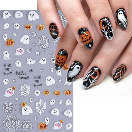 Halloween Ghost Nail Stickers - 3 Sheets Self-Adhesive Pumpkin Spider Web Decals - Variation of THIS listing: 6