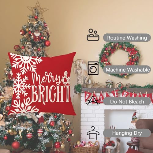 Christmas 20x20 Pillow Covers Set of 4 - Holiday Santa Wreath Snowman Decor