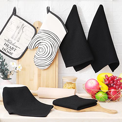Homaxy 12x12 Inch Cotton Waffle Weave Dish Cloths 6-Pack - Black