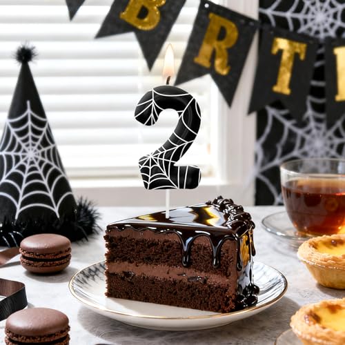 Black and White Number 4 Birthday Candle for Cake - Cobweb Theme Party Decorations