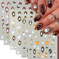 Halloween Nail Art Stickers Decals - 6 Sheets Retro Pumpkin Spider Ghost Bats - Mirror Frame Variation