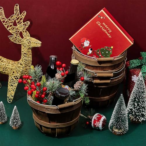 Dark Brown 4-Pack Autumn Harvest Wooden Bushel Baskets for Fruits & Decor