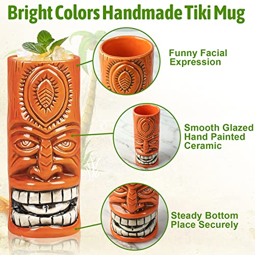 Set of 12 Large Ceramic Tiki Mugs for Cocktails and Hawaiian Parties