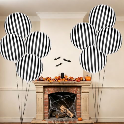 Black and White Striped Balloon Set - Halloween Party Decorations, 8 Pack