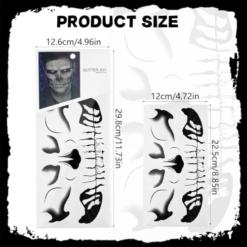 Zombie Skull Face Tattoos for Halloween & Cosplay – 4 Sheets