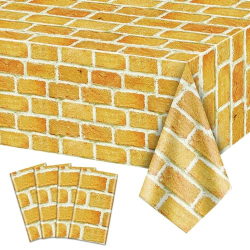 Yellow Brick Tablecloths 4-Pack - Rectangular Party Covers for Halloween, Wizard & Holiday Events