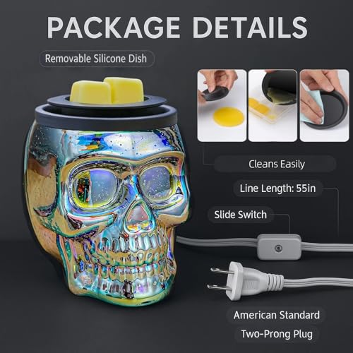 Wax Melt Warmer with 7-Color Rainbow Skull Lights - Halloween Scented Wax Burner with PTC Heating Plate