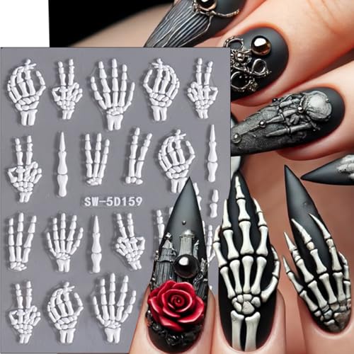 Halloween Skeleton Bones Nail Art Stickers - White 2 Sheets, Variation: Halloween 04