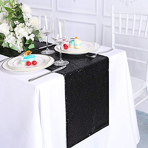 Black Sequin Table Runner for Party - 12x72 Inch, 5 Pack