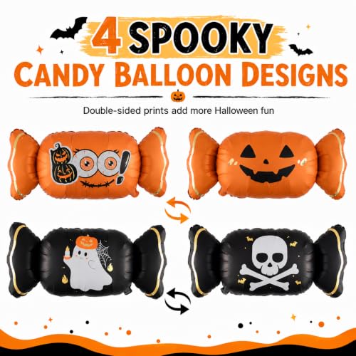 Halloween Balloons Decorations Set - Orange Black Foil Candy & Letter Balloons for Party Backdrop