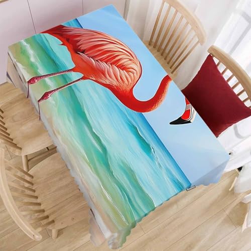 Flamingo Tablecloth - Pink Flamingo Ocean Beach Rectangular Cover 70x52 Inches - Kitchen & Dining Decor