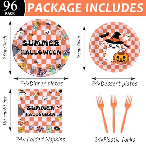 96PCS Summer Halloween Hippie Party Supplies Set Plates Napkins Cutlery for 24 Guests