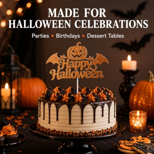 Halloween Cupcake Toppers Glitter Pumpkin Bat Cake Picks 10 Pack